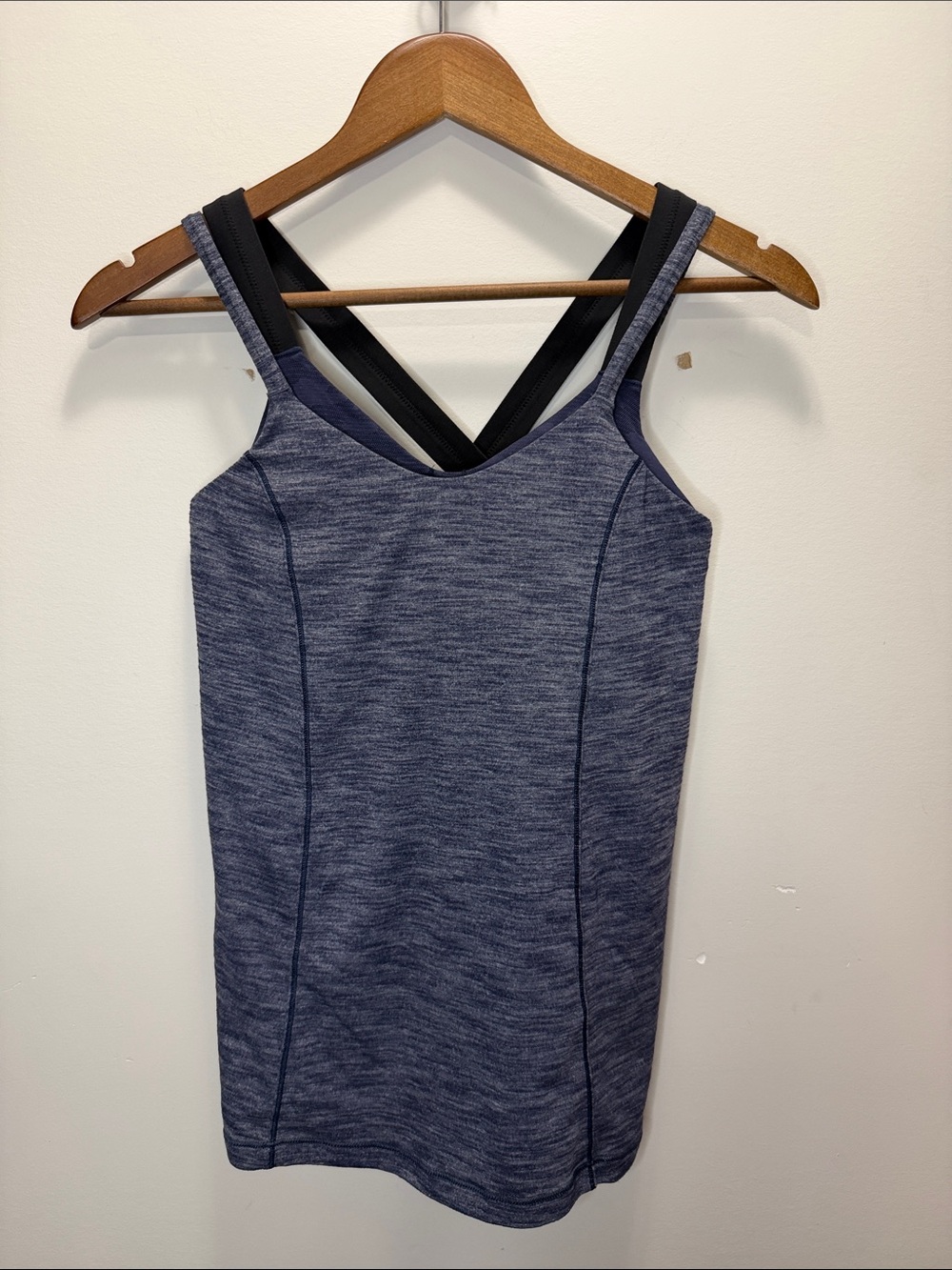 lululemon athletica Heather Navy Tank with Black Crossover Straps